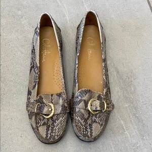 Cole Haan Loafers with Snakeskin Print and Decorative Buckle